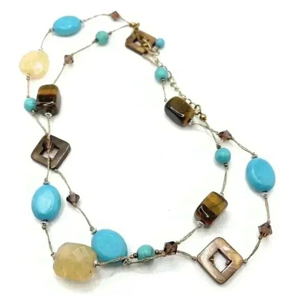 Premier designs promenade tigers eye  and faux turquoise necklace - Picture 1 of 6